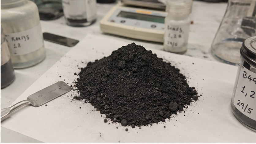 Formalet slagge/prøvemateriale på vejepapir inden analyse