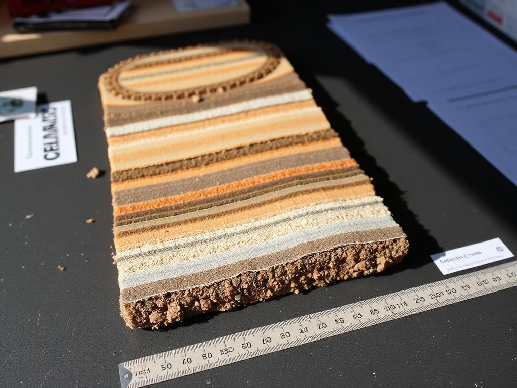 Sedimentborekerne med synlige lag og målestok