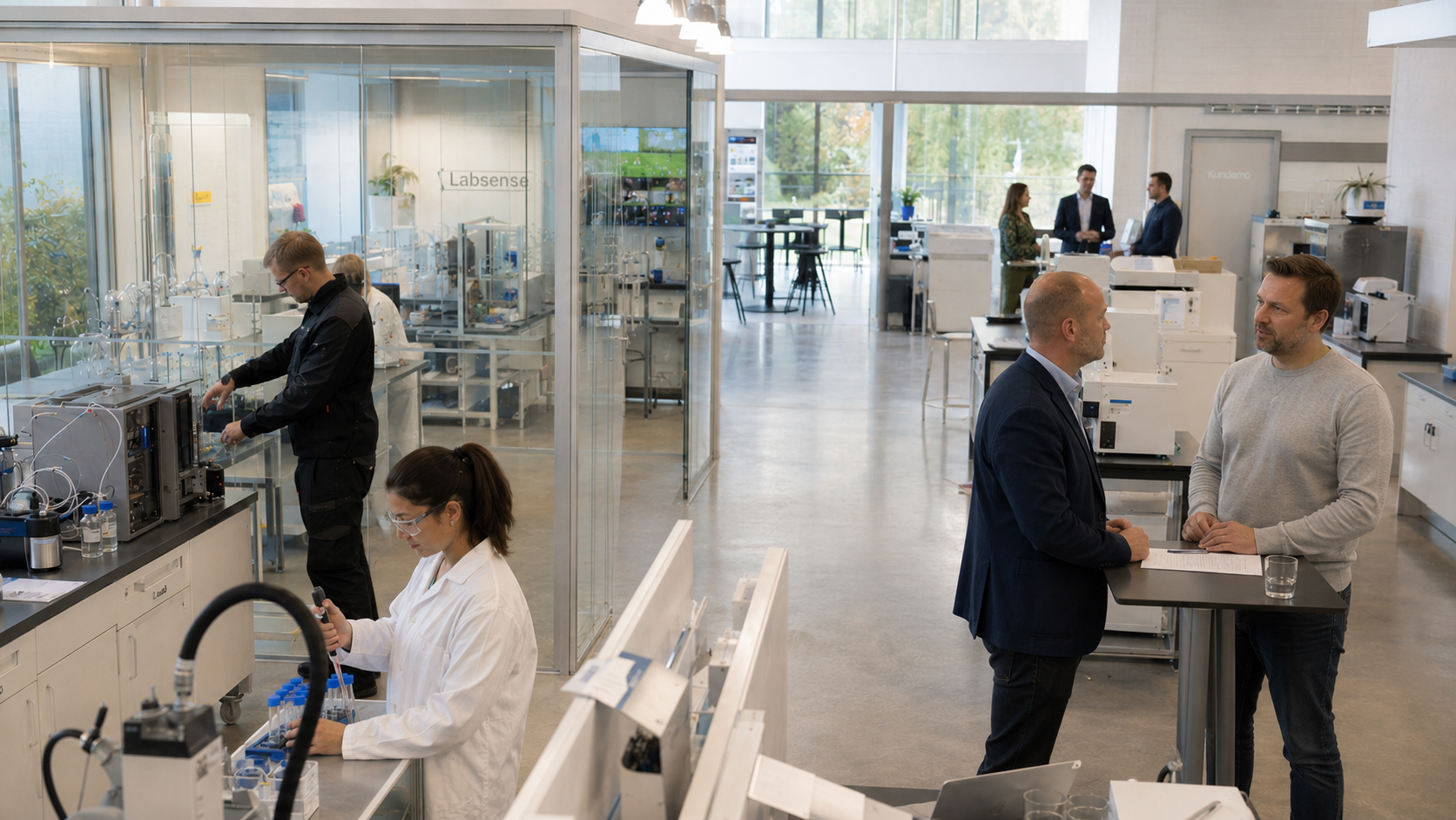 Oversigt over Labsense-laboratoriet med kundedemo, laboratoriearbejde og instrumentvalidering