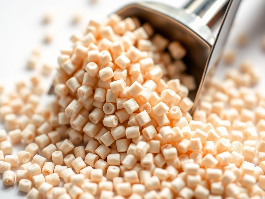 Katalysatorpellets i metalskovl, makrobillede